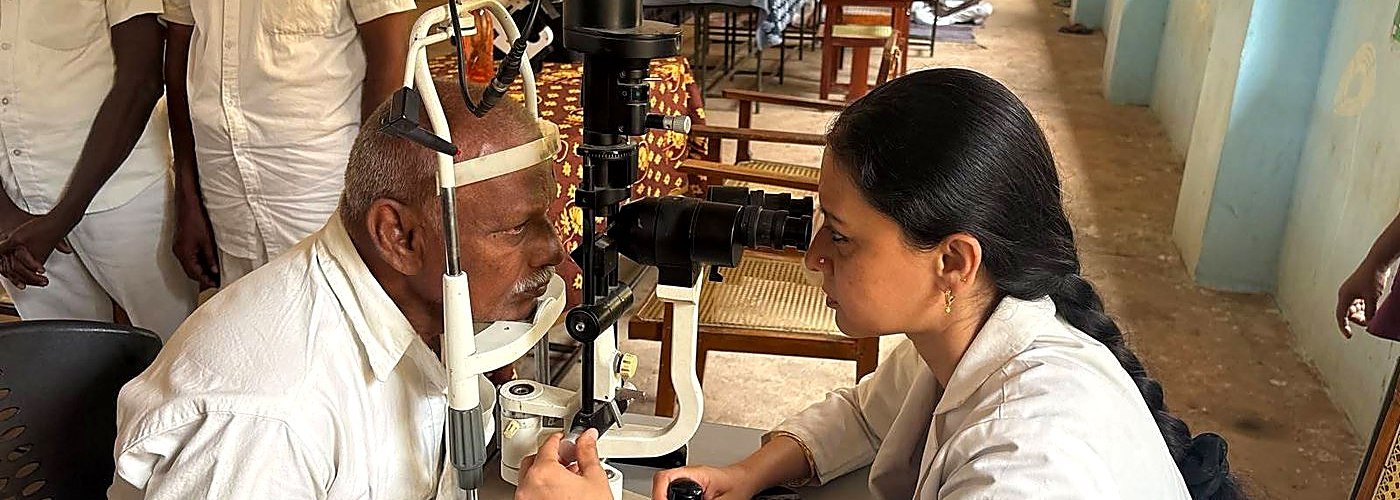 A community eye camp examination in progress